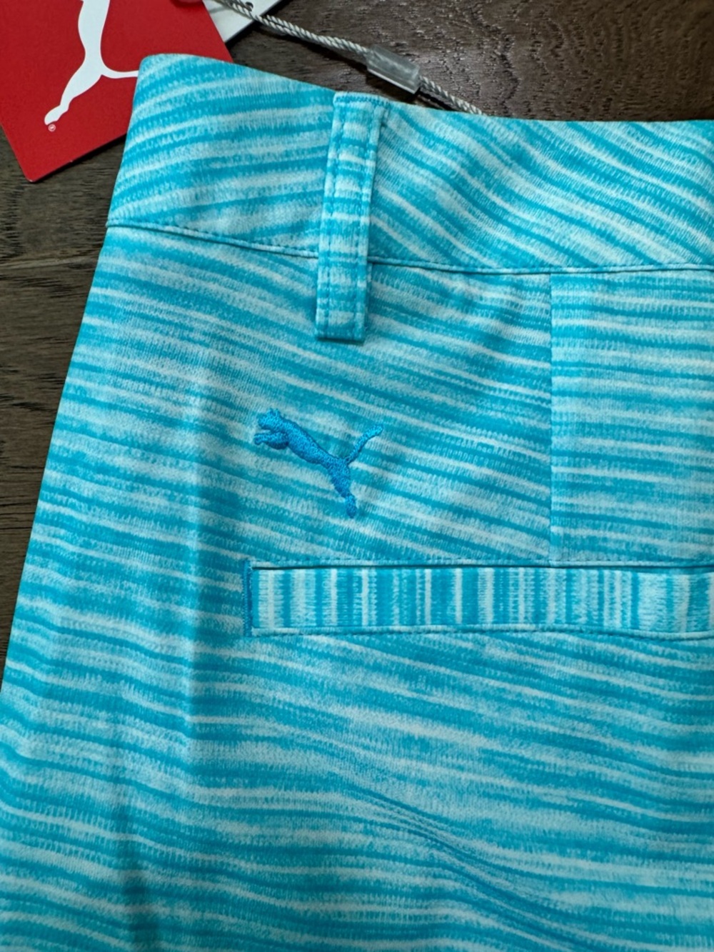 NWT! Puma Women's Aqua Teal Striped Golf Performance Shorts - Picture 7 of 12